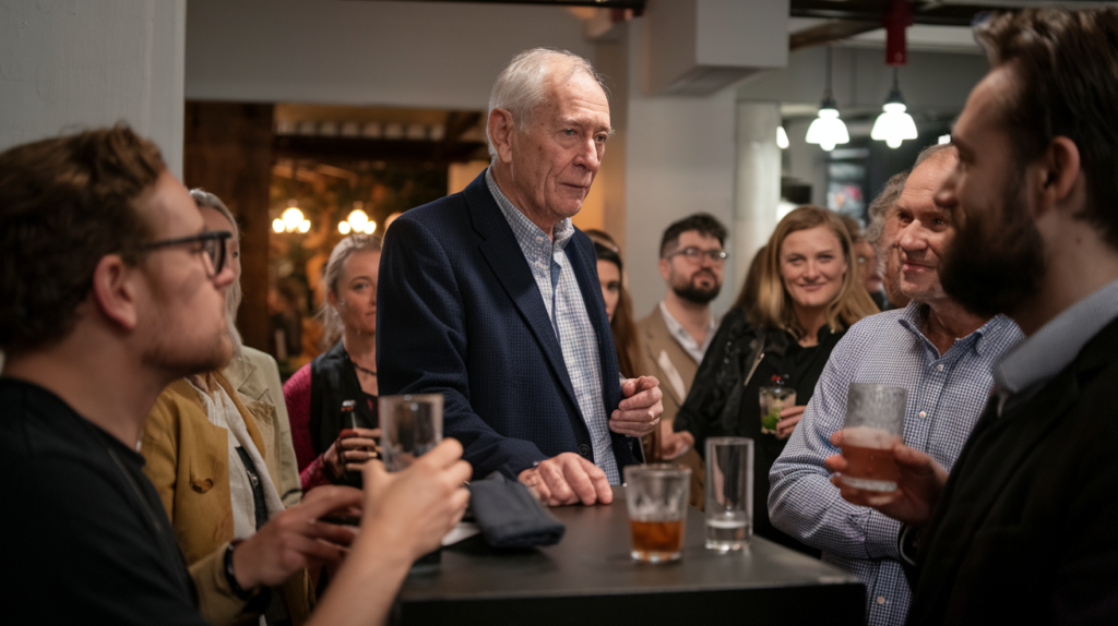 Consulting and Coaching - Boomer socializing with group of people.