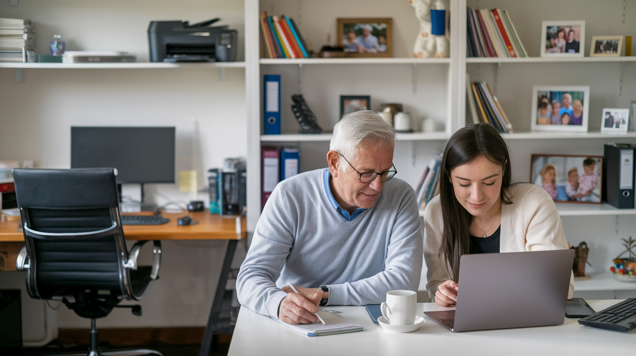Consulting and Coaching - Boomer setting in a home office consulting a younger woman.