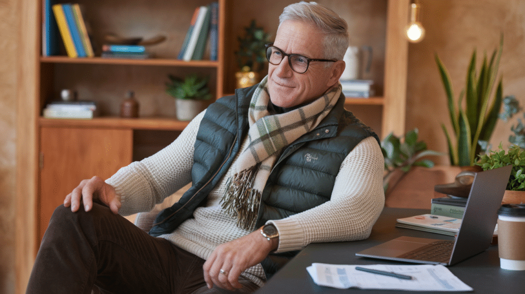 Online Gigs: 5 Red Flags You Need to Know - Skeptical Boomer sitting at desk.